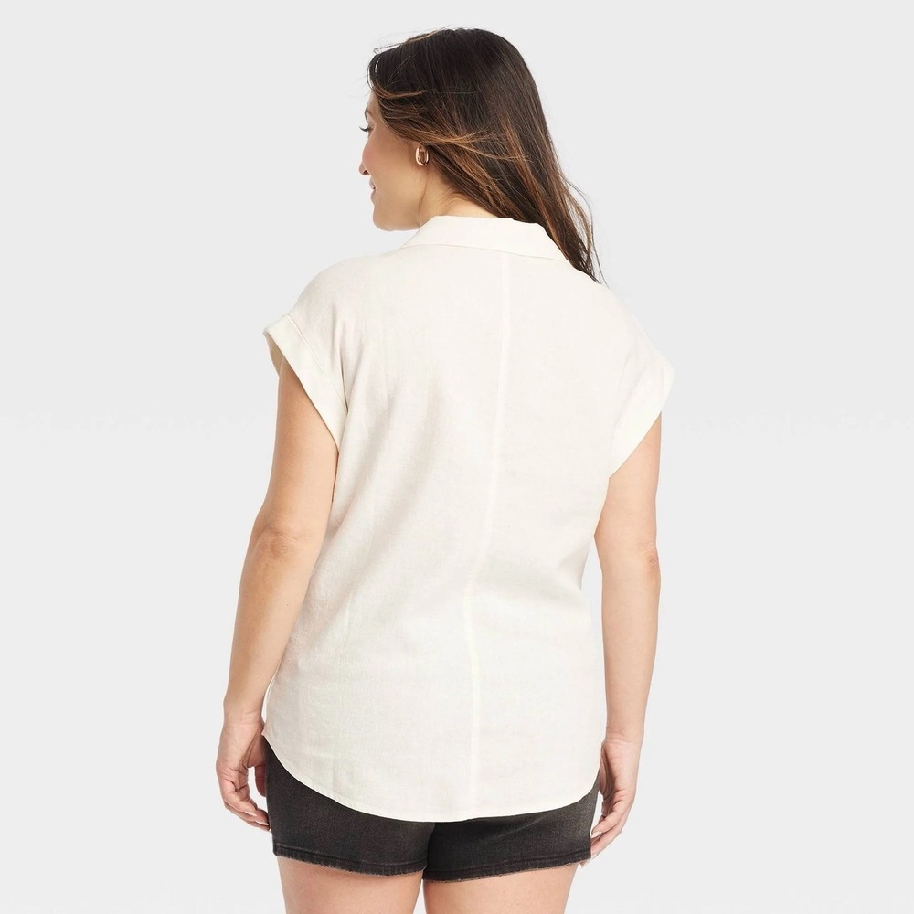 Isabel Maternity - Short Sleeve Linen Button-Up Maternity Shirt- XS - Picture 4 of 10